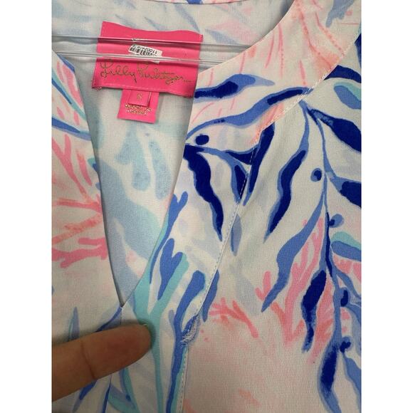 Lilly Pulitzer Elenora Silk Dress Kaleidoscope Coral Bell Sleeve S - Picture 8 of 10